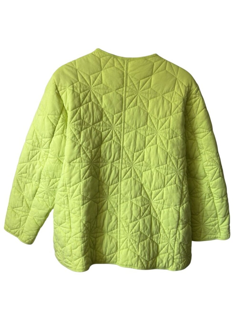 Lands End Womens XL Quilted Jacket Cotton Blend Snap Geometric Chartreuse Yellow - Picture 7 of 16